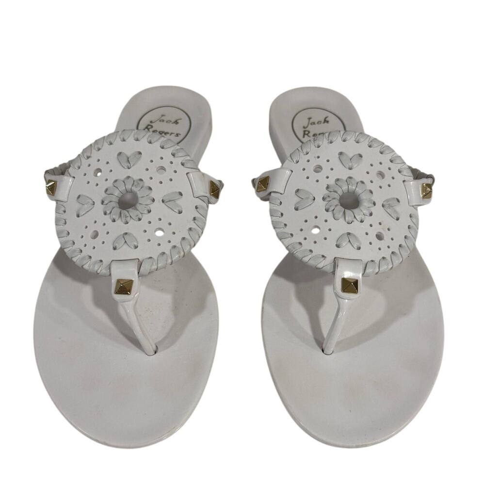Jack Rogers Amelia Flower Jelly Thong Sandals White Gold Studs Slip On Women 7